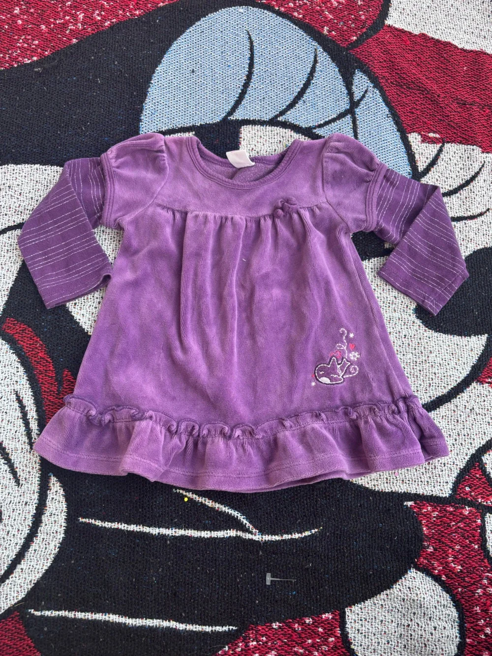 VTG Y2K OSH KOSH BGOSH PURPLE VELOUR EMBROIDERED BIRD BABY DRESS SIZE 6 MONTHS